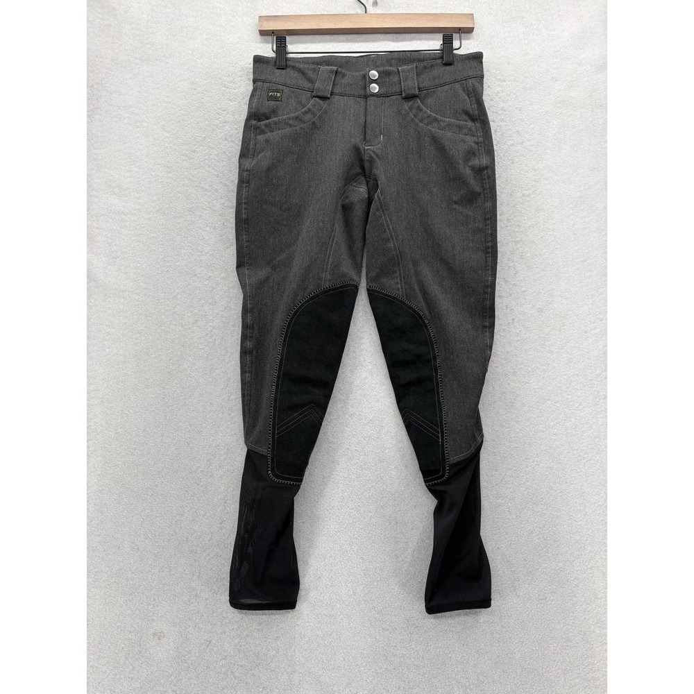 FITS Riding Breeches Pants Womens Small Gray Twill Knee Patch Stretch Equestrian